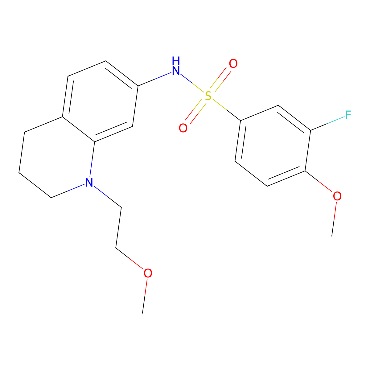3-fluoro-4-methoxy-N-(1-(2-methoxyethyl)-1,2,3,4-tetrahydroquinolin-7-yl)benzenesulfonamide molecular structure, CAS 1172239-18-7