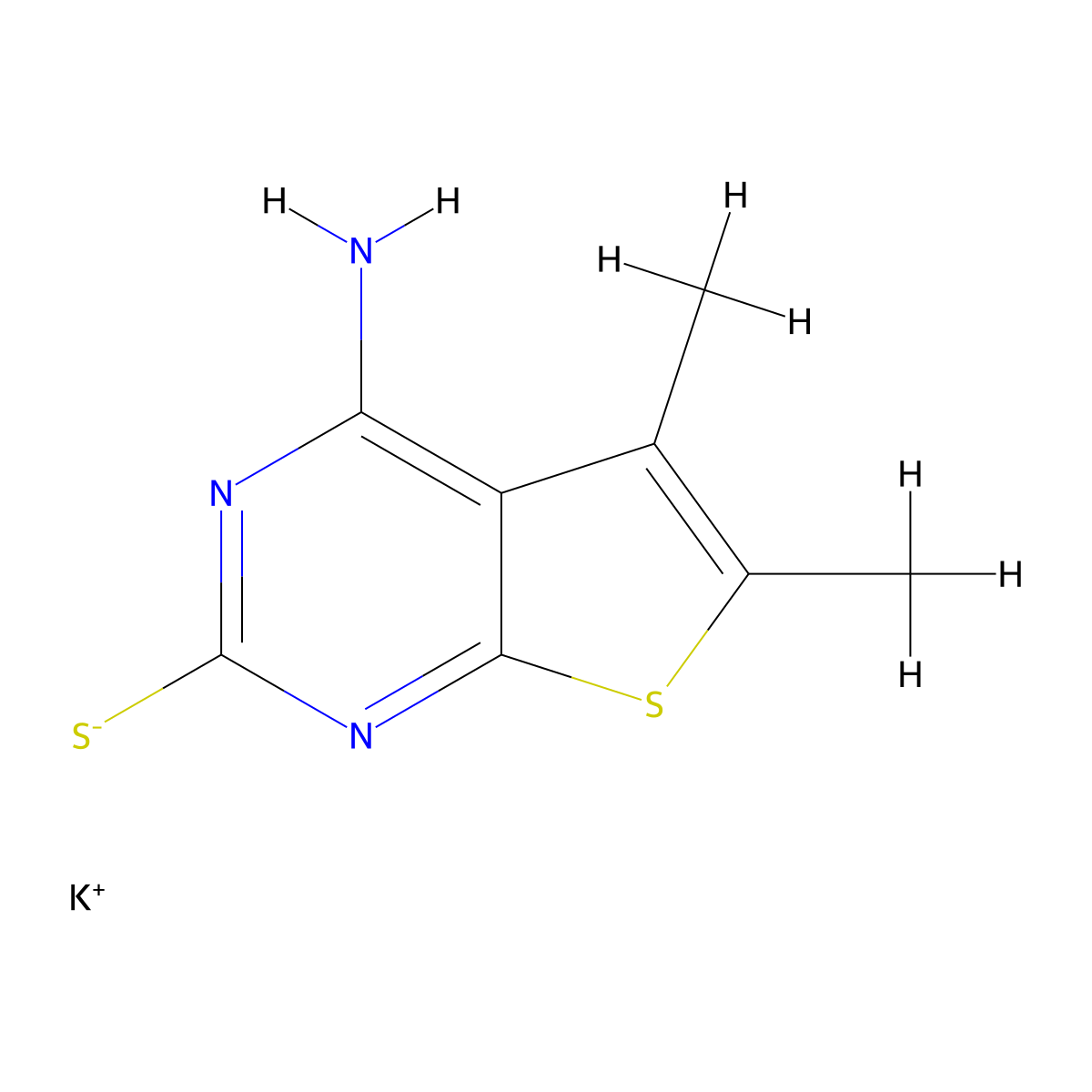 Potassium {4-amino-5,6-dimethylthieno[2,3-D]pyrimidin-2-YL}sulfanide molecular structure, CAS 1172239-27-8