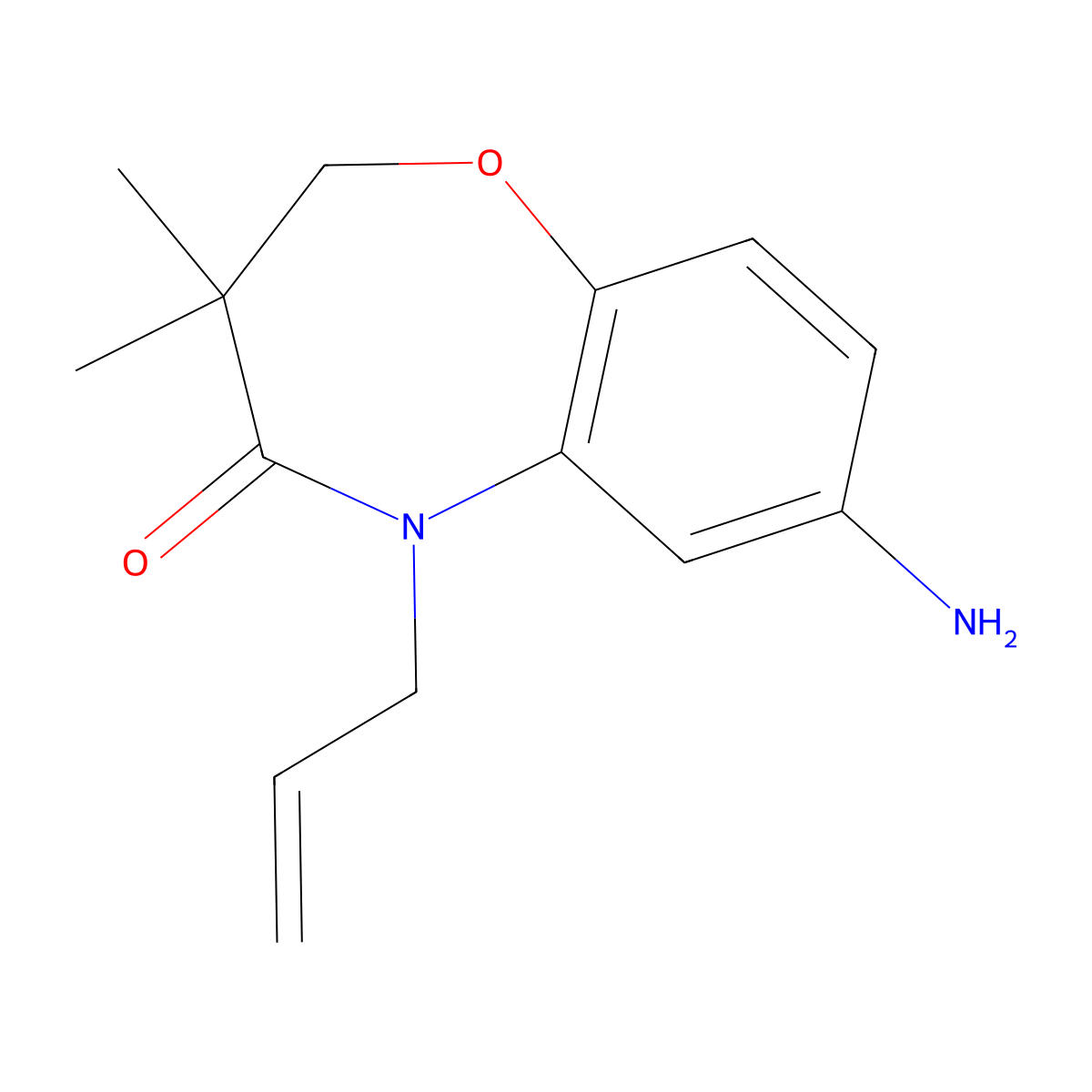 5-allyl-7-amino-3,3-dimethyl-2,3-dihydro-1,5-benzoxazepin-4(5H)-one molecular structure, CAS 1172240-96-8