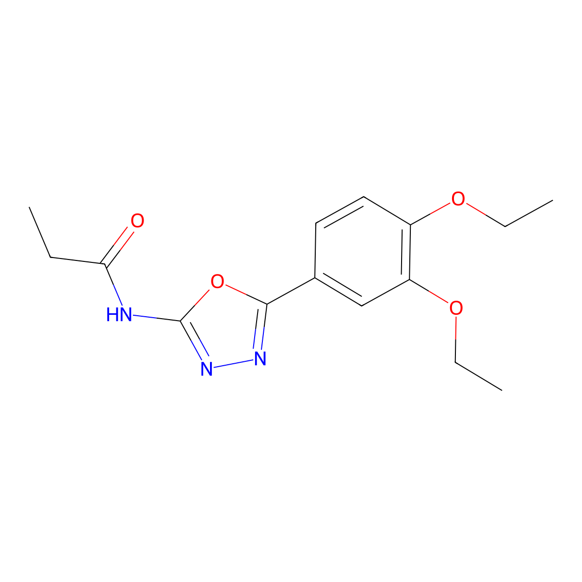 N-(5-(3,4-diethoxyphenyl)-1,3,4-oxadiazol-2-yl)propionamide molecular structure, CAS 1172241-09-6