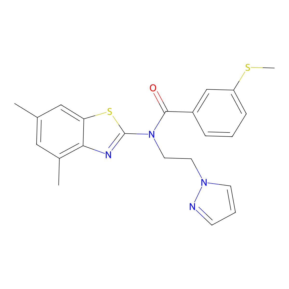 N-(2-(1H-pyrazol-1-yl)ethyl)-N-(4,6-dimethylbenzo[d]thiazol-2-yl)-3-(methylthio)benzamide molecular structure, CAS 1172243-73-0