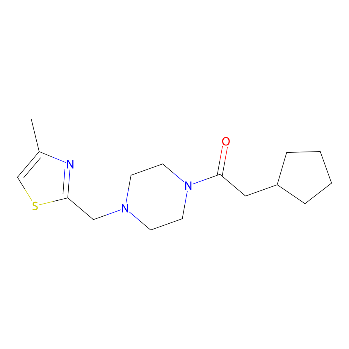 2-Cyclopentyl-1-(4-((4-methylthiazol-2-yl)methyl)piperazin-1-yl)ethan-1-one molecular structure, CAS 1172243-74-1