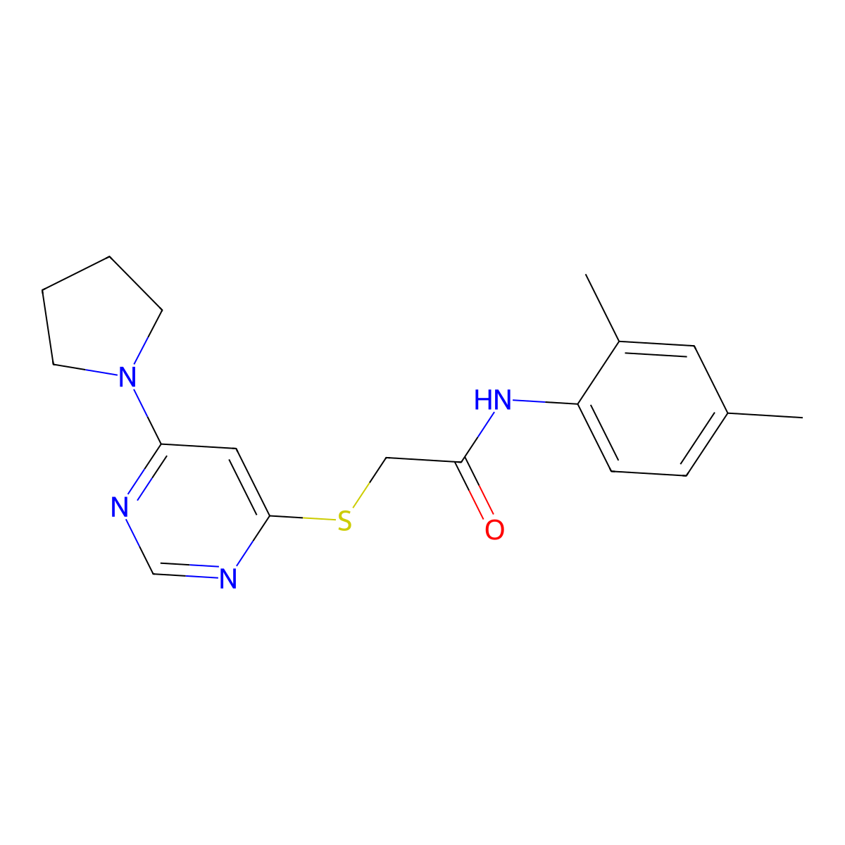 N-(2,4-dimethylphenyl)-2-((6-(pyrrolidin-1-yl)pyrimidin-4-yl)thio)acetamide molecular structure, CAS 1172243-90-1