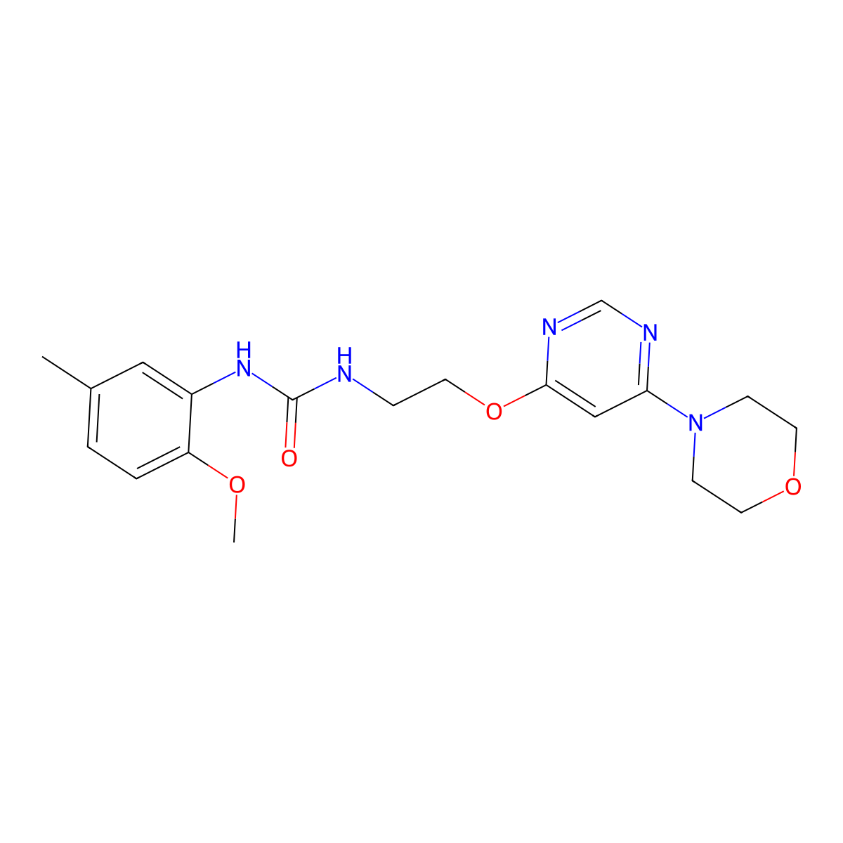 1-(2-Methoxy-5-methylphenyl)-3-(2-((6-morpholinopyrimidin-4-yl)oxy)ethyl)urea molecular structure, CAS 1172244-57-3