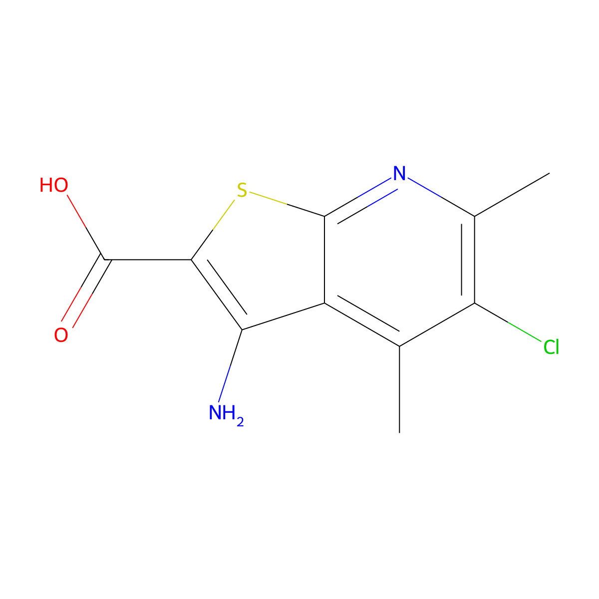 3-Amino-5-chloro-4,6-dimethylthieno[2,3-b]pyridine-2-carboxylic acid molecular structure, CAS 1172244-72-2