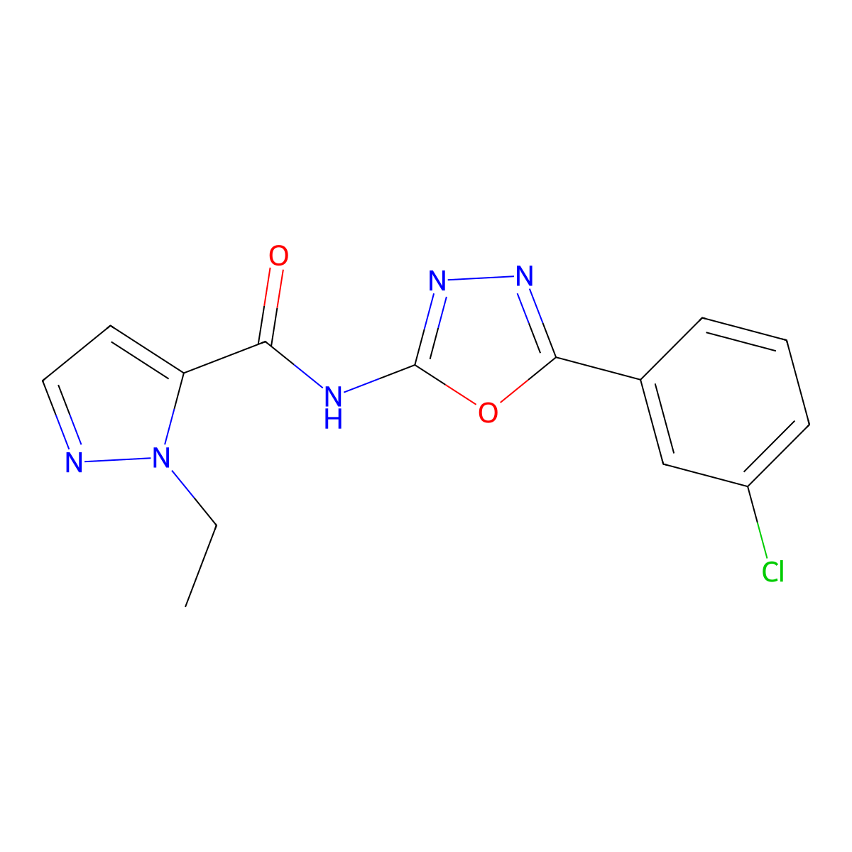 N-[5-(3-chlorophenyl)-1,3,4-oxadiazol-2-yl]-1-ethyl-1H-pyrazole-5-carboxamide molecular structure, CAS 1172245-42-9