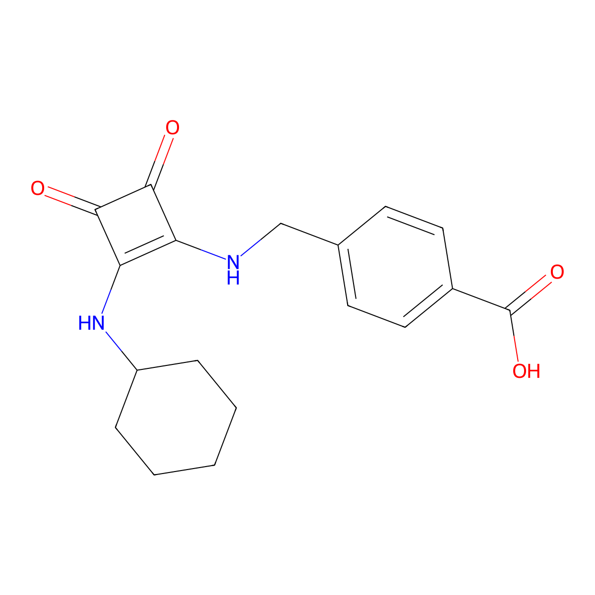 4-({[2-(Cyclohexylamino)-3,4-dioxocyclobut-1-EN-1-YL]amino}methyl)benzoic acid molecular structure, CAS 1172245-63-4