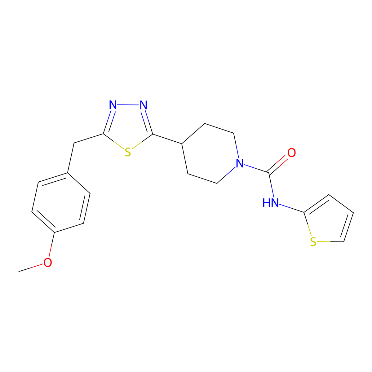 4-(5-(4-methoxybenzyl)-1,3,4-thiadiazol-2-yl)-N-(thiophen-2-yl)piperidine-1-carboxamide molecular structure, CAS 1172245-67-8