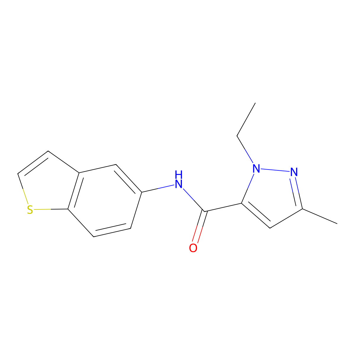 N-(benzo[b]thiophen-5-yl)-1-ethyl-3-methyl-1H-pyrazole-5-carboxamide molecular structure, CAS 1172245-85-0