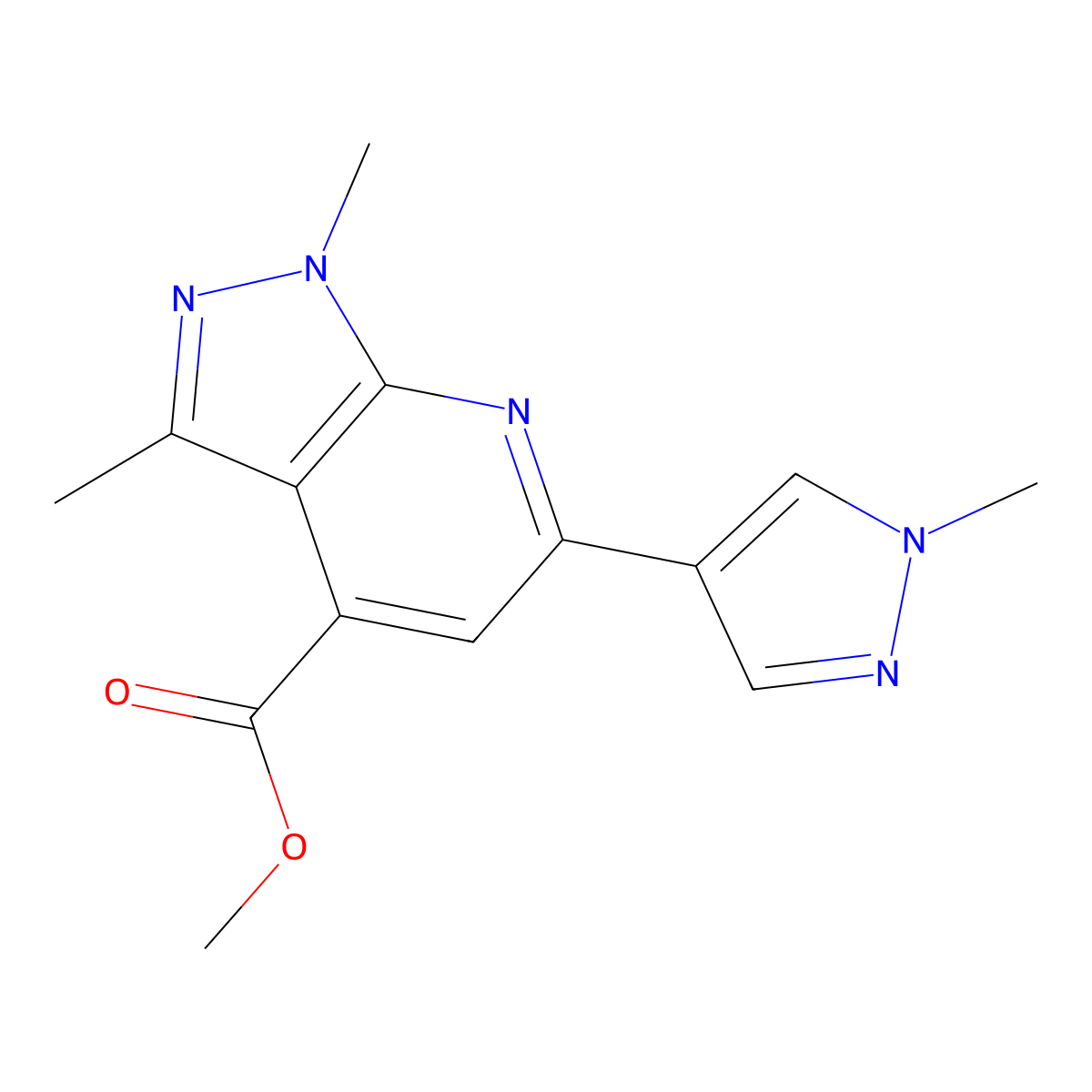 methyl 1,3-dimethyl-6-(1-methyl-1H-pyrazol-4-yl)-1H-pyrazolo[3,4-b]pyridine-4-carboxylate molecular structure, CAS 1172246-10-4