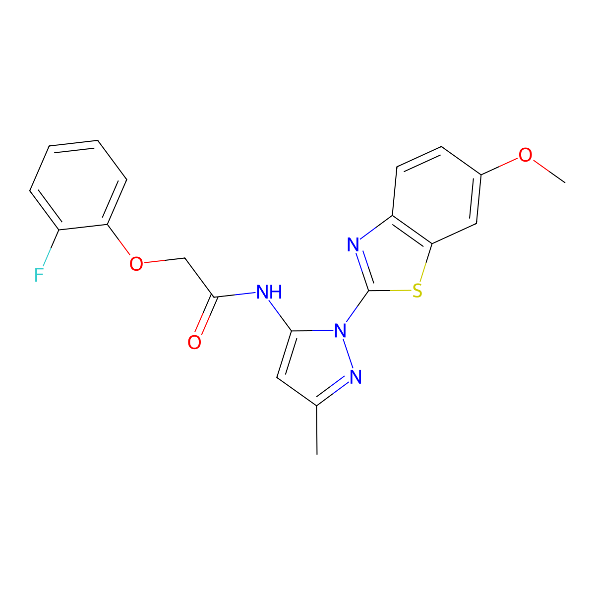 2-(2-fluorophenoxy)-N-(1-(6-methoxybenzo[d]thiazol-2-yl)-3-methyl-1H-pyrazol-5-yl)acetamide molecular structure, CAS 1172247-95-8