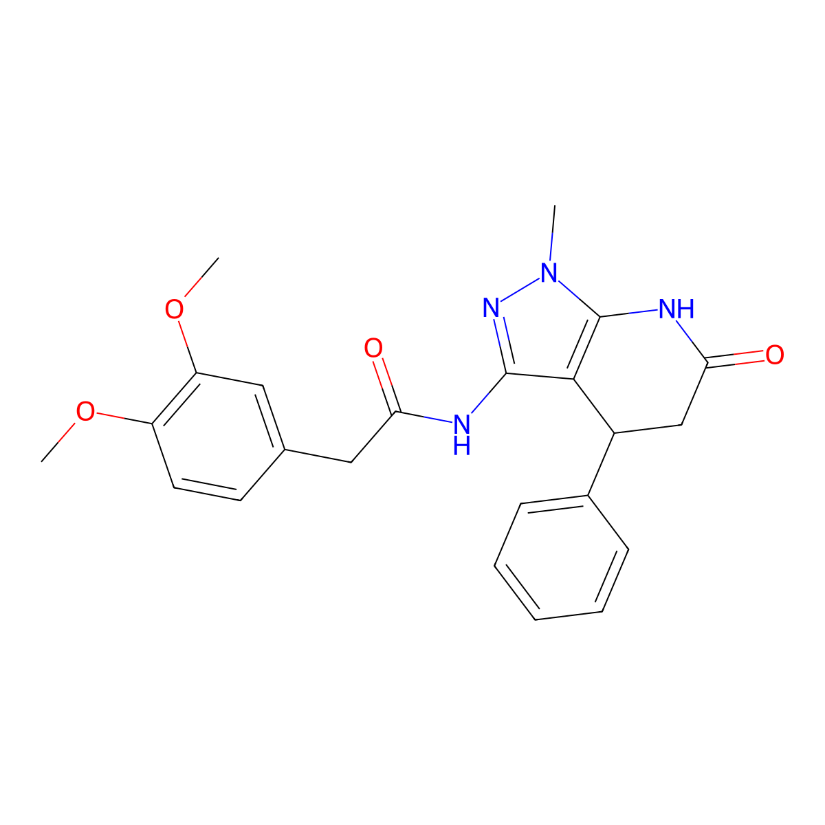 2-(3,4-dimethoxyphenyl)-N-(1-methyl-6-oxo-4-phenyl-4,5,6,7-tetrahydro-1H-pyrazolo[3,4-b]pyridin-3-yl)acetamide molecular structure, CAS 1172248-55-3