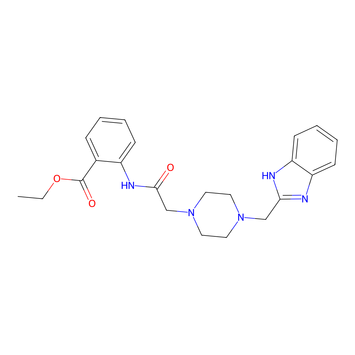 ethyl 2-(2-(4-((1H-benzo[d]imidazol-2-yl)methyl)piperazin-1-yl)acetamido)benzoate molecular structure, CAS 1172249-57-8