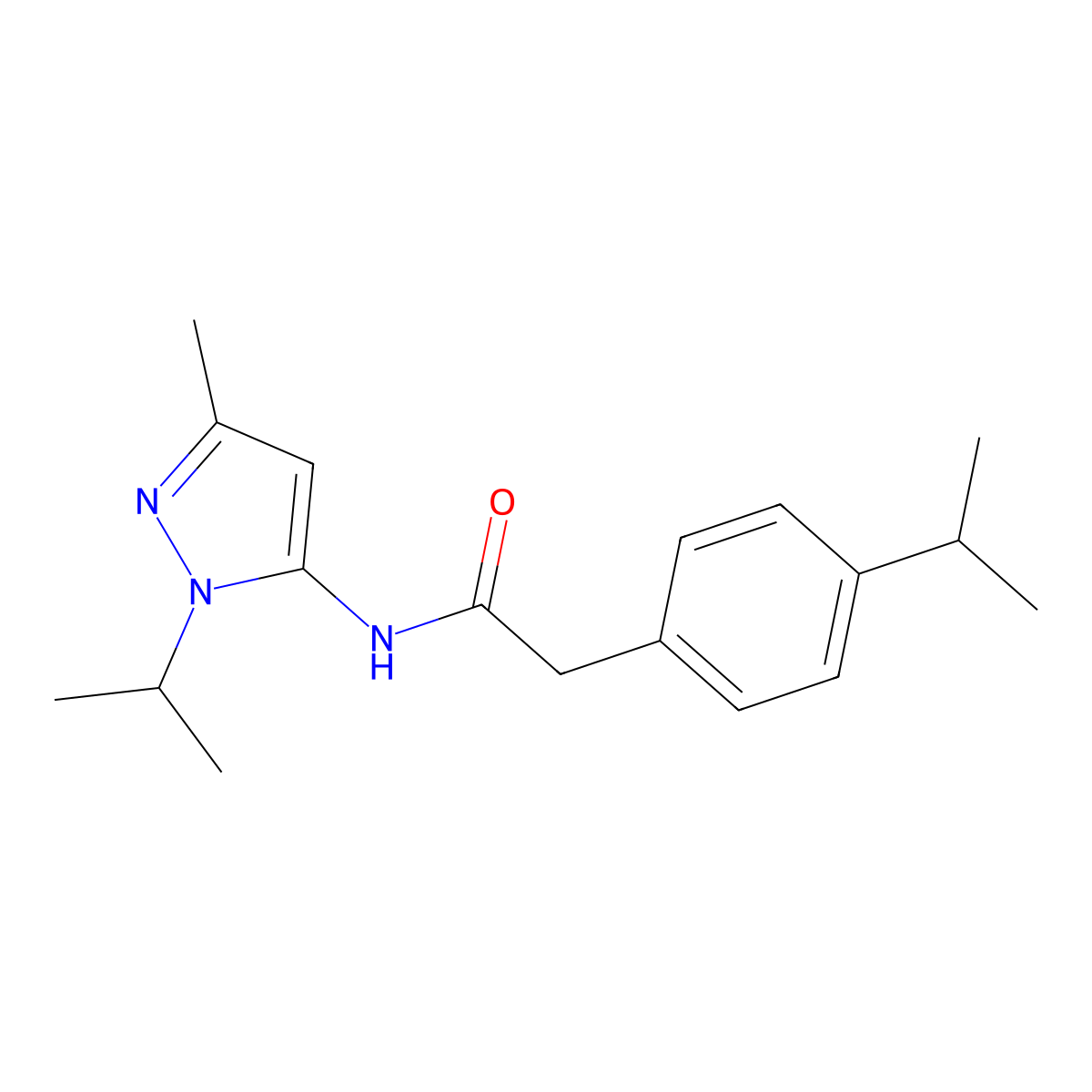 N-(1-isopropyl-3-methyl-1H-pyrazol-5-yl)-2-(4-isopropylphenyl)acetamide molecular structure, CAS 1172253-43-8