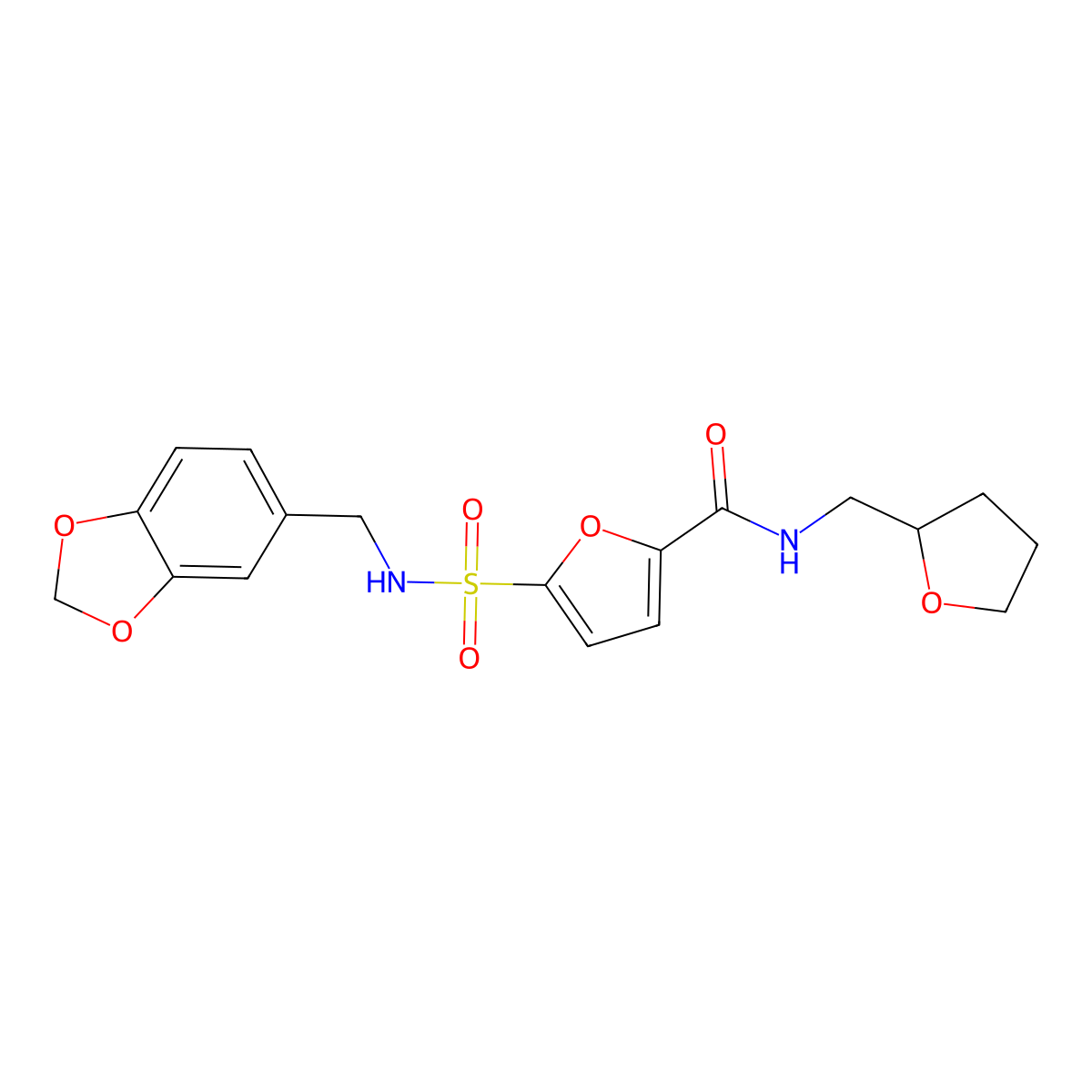 5-(N-(benzo[d][1,3]dioxol-5-ylmethyl)sulfamoyl)-N-((tetrahydrofuran-2-yl)methyl)furan-2-carboxamide molecular structure, CAS 1172254-34-0