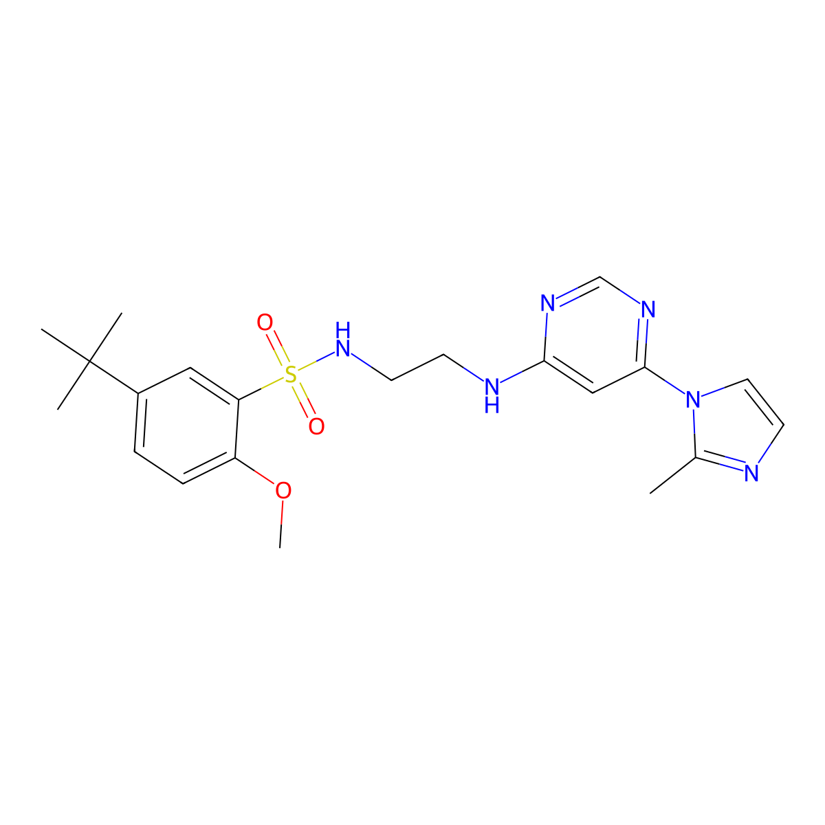 5-(tert-butyl)-2-methoxy-N-(2-((6-(2-methyl-1H-imidazol-1-yl)pyrimidin-4-yl)amino)ethyl)benzenesulfonamide molecular structure, CAS 1172257-54-3