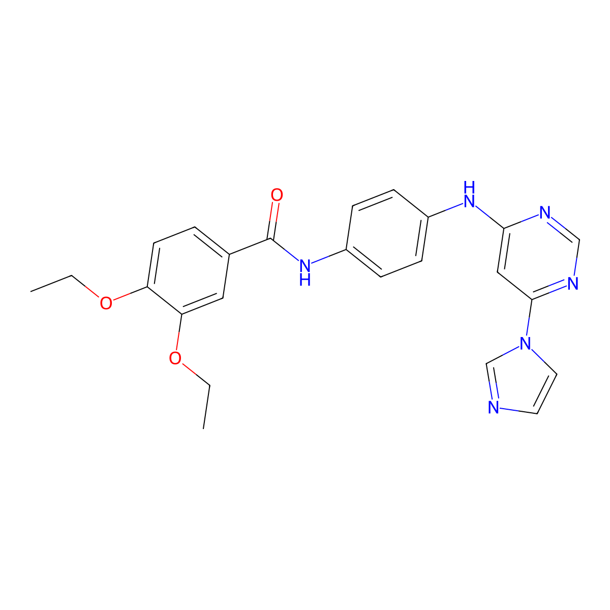 N-(4-((6-(1H-imidazol-1-yl)pyrimidin-4-yl)amino)phenyl)-3,4-diethoxybenzamide molecular structure, CAS 1172258-08-0