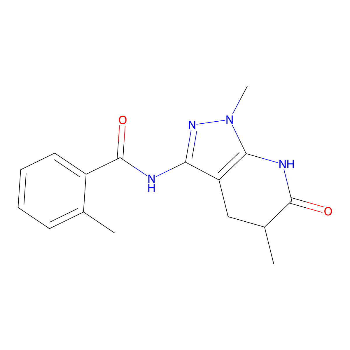 N-(1,5-dimethyl-6-oxo-4,5,6,7-tetrahydro-1H-pyrazolo[3,4-b]pyridin-3-yl)-2-methylbenzamide molecular structure, CAS 1172258-82-0