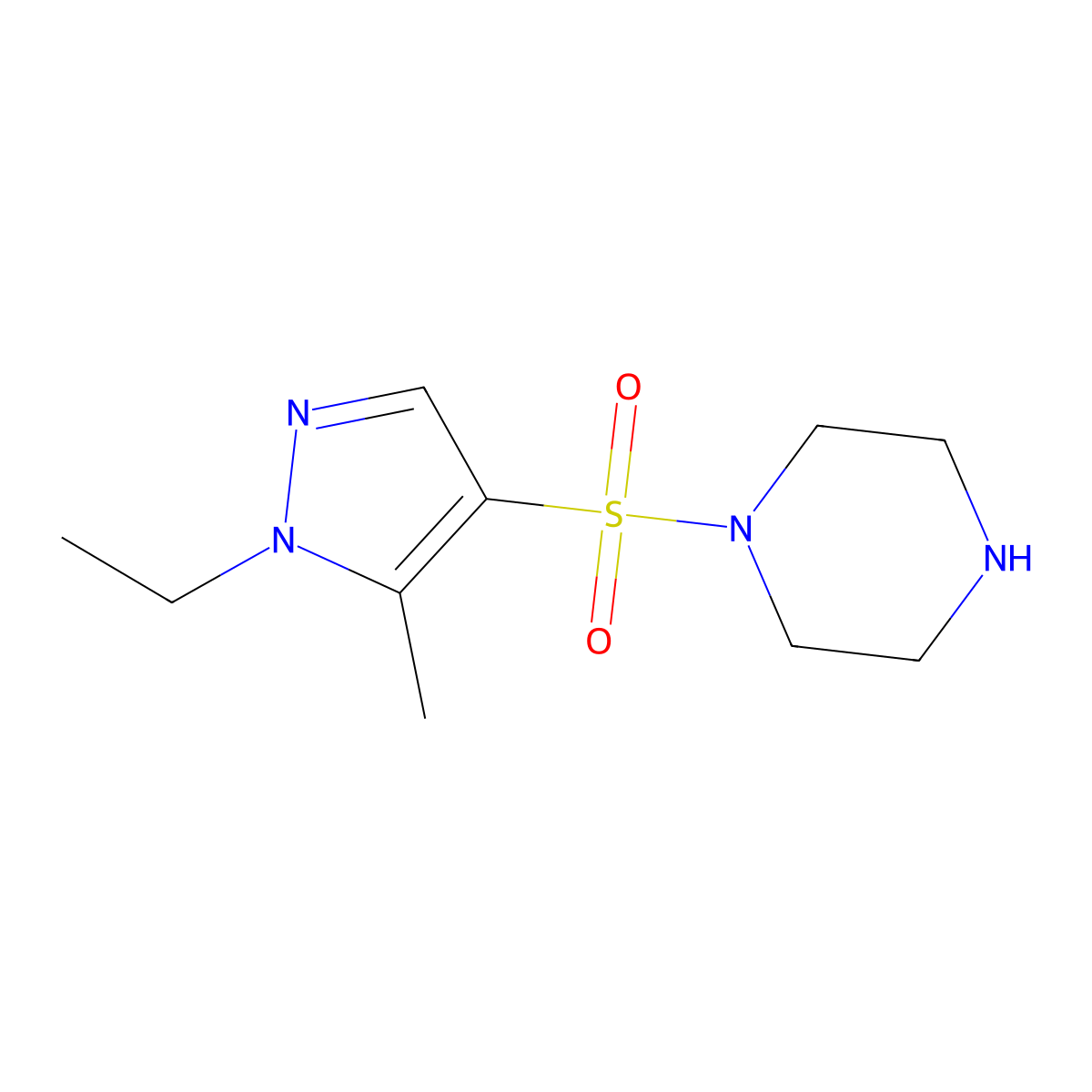 1-((1-Ethyl-5-methyl-1H-pyrazol-4-yl)sulfonyl)piperazine molecular structure, CAS 1172262-14-4