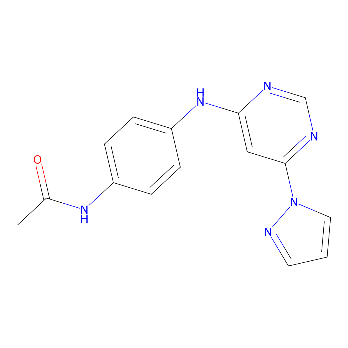 N-(4-((6-(1H-pyrazol-1-yl)pyrimidin-4-yl)amino)phenyl)acetamide molecular structure, CAS 1172262-22-4