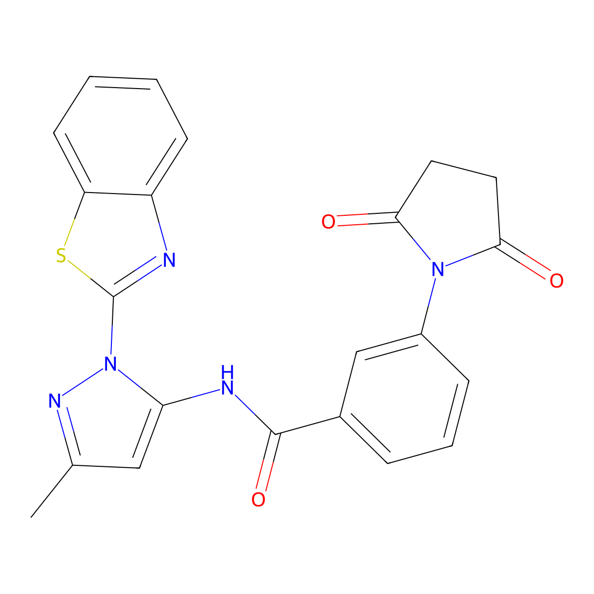 N-(1-(benzo[d]thiazol-2-yl)-3-methyl-1H-pyrazol-5-yl)-3-(2,5-dioxopyrrolidin-1-yl)benzamide molecular structure, CAS 1172262-91-7