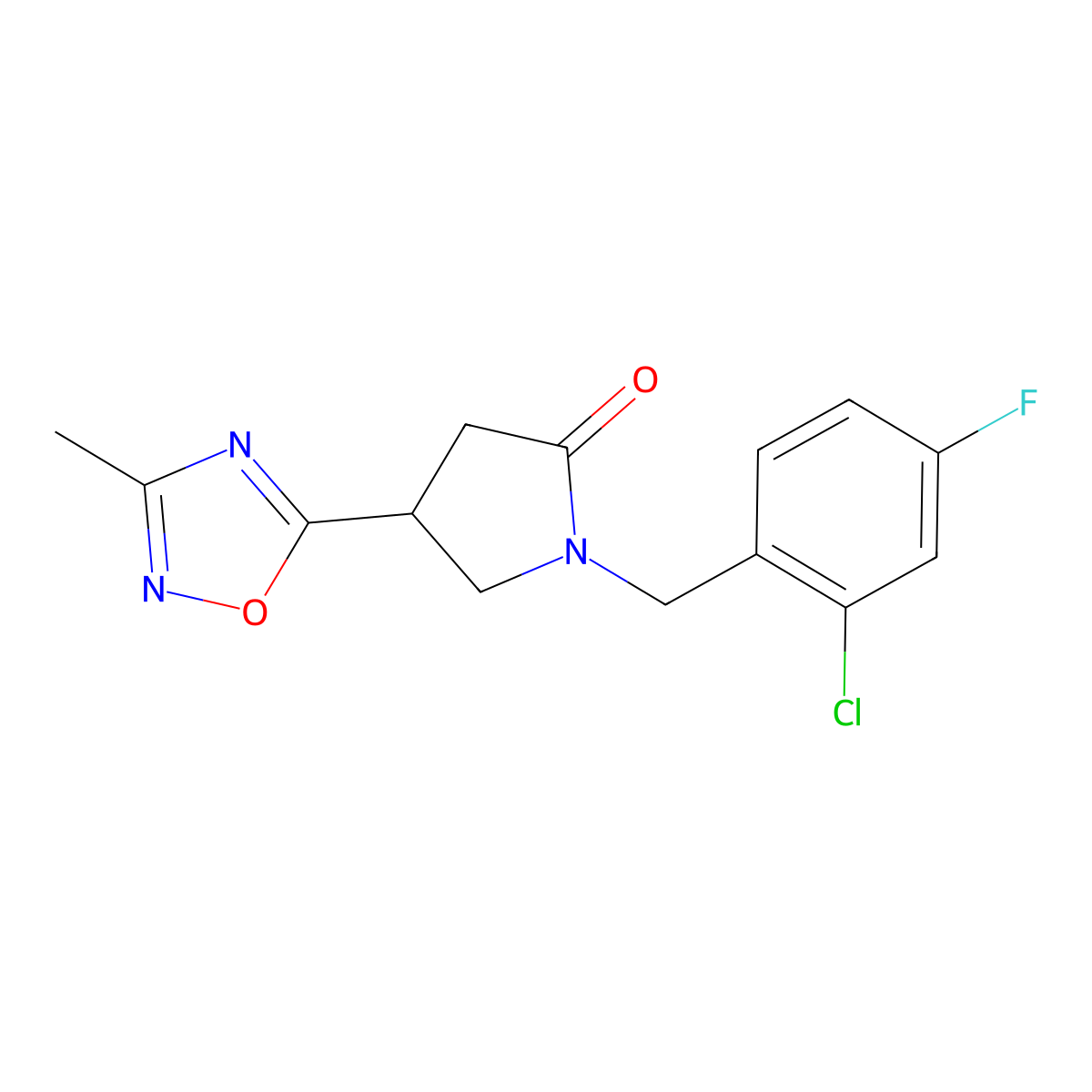 1-(2-Chloro-4-fluorobenzyl)-4-(3-methyl-1,2,4-oxadiazol-5-yl)pyrrolidin-2-one molecular structure, CAS 1172264-02-6