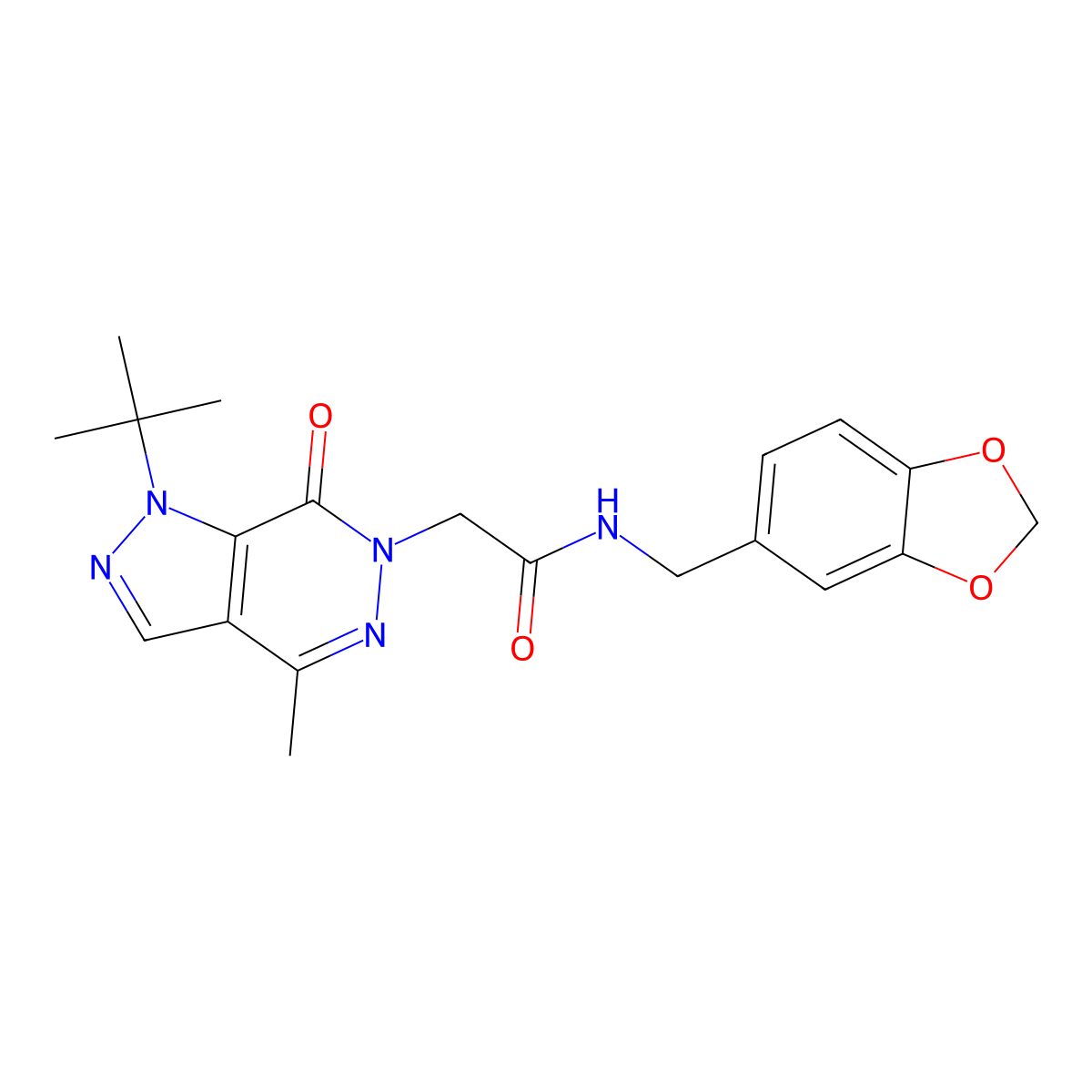 N-(benzo[d][1,3]dioxol-5-ylmethyl)-2-(1-(tert-butyl)-4-methyl-7-oxo-1H-pyrazolo[3,4-d]pyridazin-6(7H)-yl)acetamide molecular structure, CAS 1172264-52-6