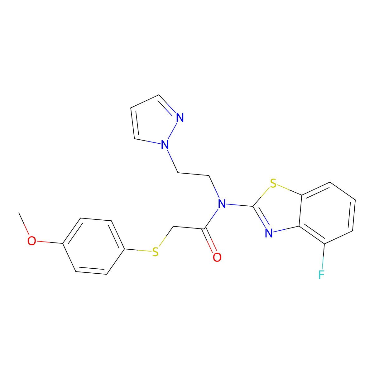 N-(2-(1H-pyrazol-1-yl)ethyl)-N-(4-fluorobenzo[d]thiazol-2-yl)-2-((4-methoxyphenyl)thio)acetamide molecular structure, CAS 1172265-79-0