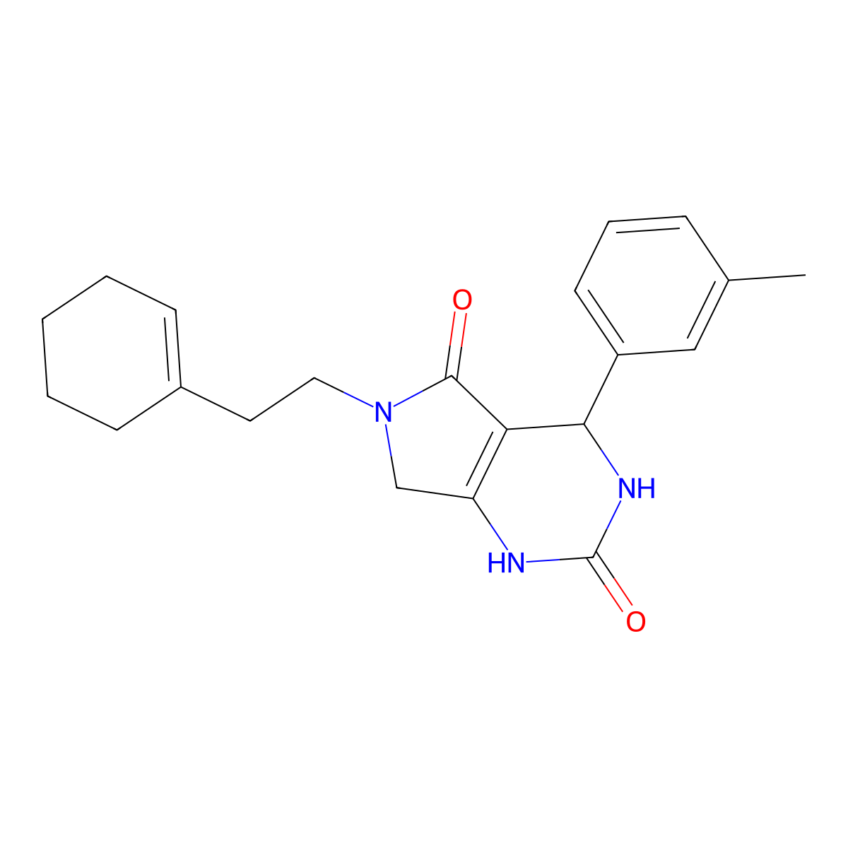 6-[2-(cyclohex-1-en-1-yl)ethyl]-4-(3-methylphenyl)-3,4,6,7-tetrahydro-1H-pyrrolo[3,4-d]pyrimidine-2,5-dione molecular structure, CAS 1172265-80-3