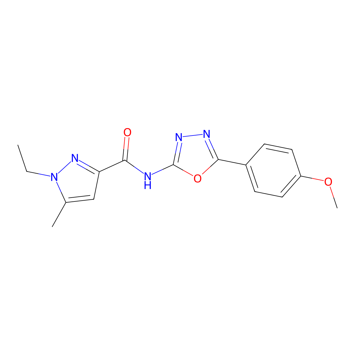1-ethyl-N-[5-(4-methoxyphenyl)-1,3,4-oxadiazol-2-yl]-5-methyl-1H-pyrazole-3-carboxamide molecular structure, CAS 1172269-69-0