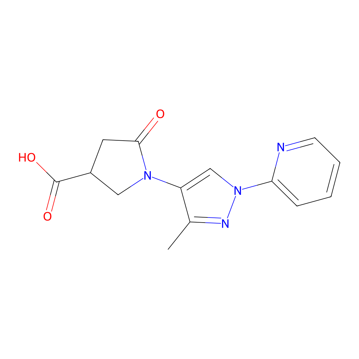 1-(3-methyl-1-(pyridin-2-yl)-1H-pyrazol-4-yl)-5-oxopyrrolidine-3-carboxylic acid molecular structure, CAS 1172271-70-3