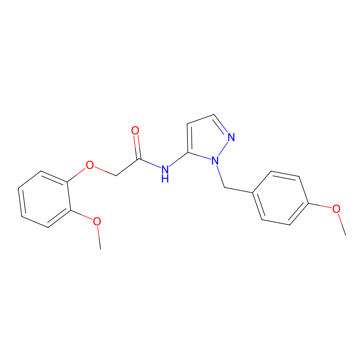 N-[1-(4-methoxybenzyl)-1H-pyrazol-5-yl]-2-(2-methoxyphenoxy)acetamide molecular structure, CAS 1172272-19-3