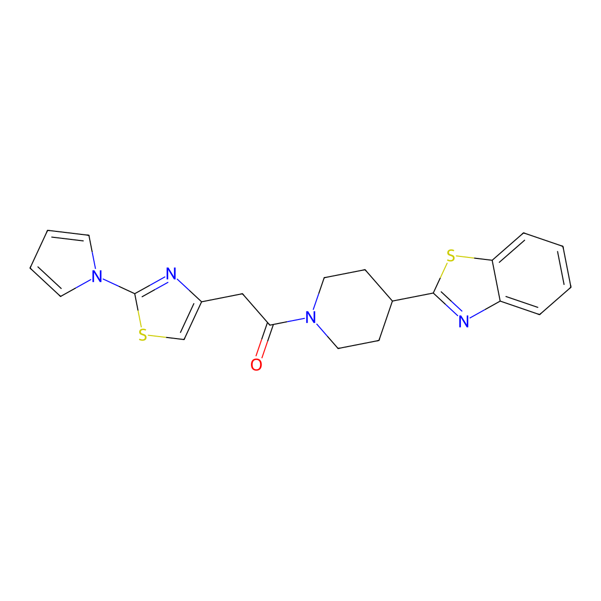 2-(2-(1H-pyrrol-1-yl)thiazol-4-yl)-1-(4-(benzo[d]thiazol-2-yl)piperidin-1-yl)ethanone molecular structure, CAS 1172272-36-4