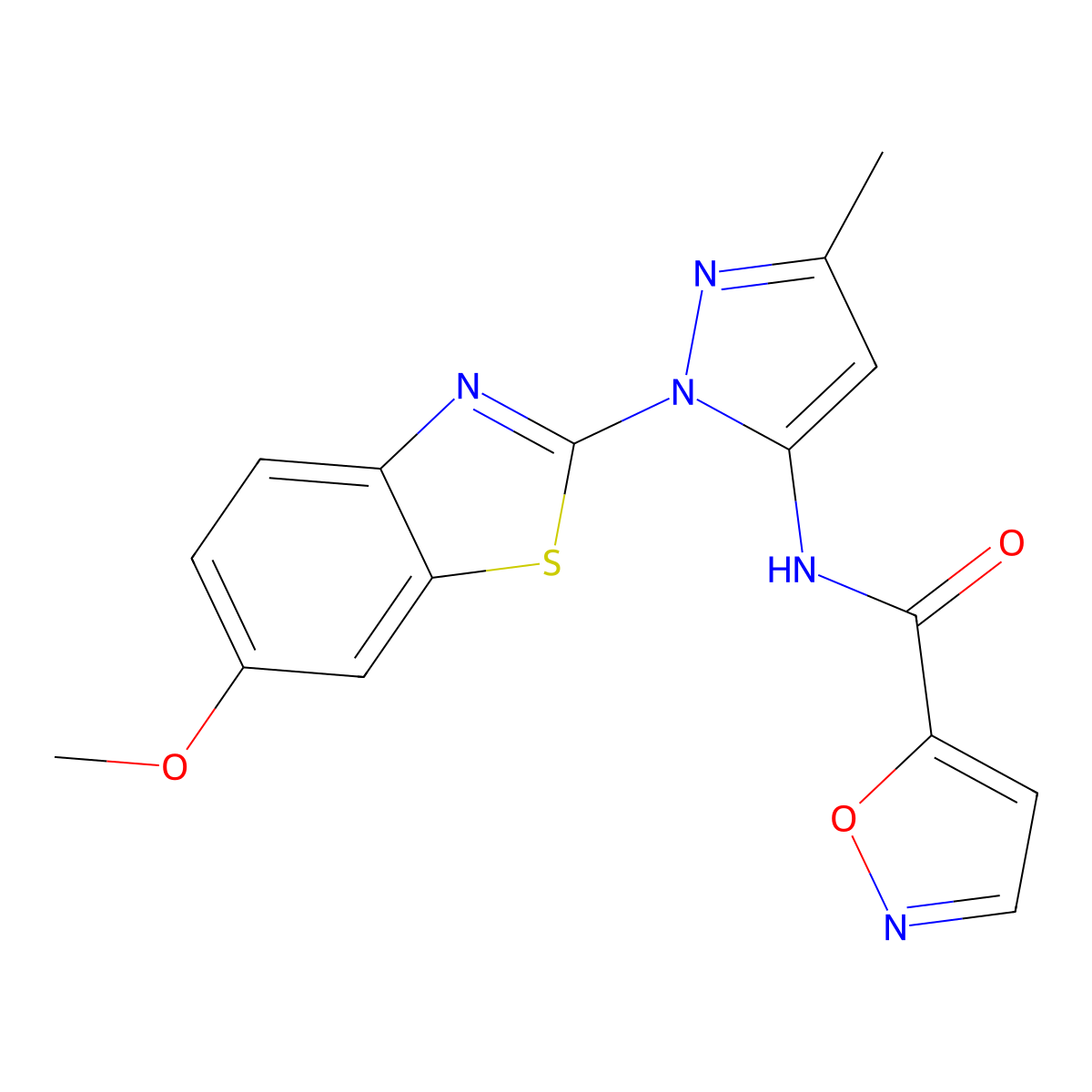N-[1-(6-methoxy-1,3-benzothiazol-2-yl)-3-methyl-1H-pyrazol-5-yl]-1,2-oxazole-5-carboxamide molecular structure, CAS 1172272-41-1