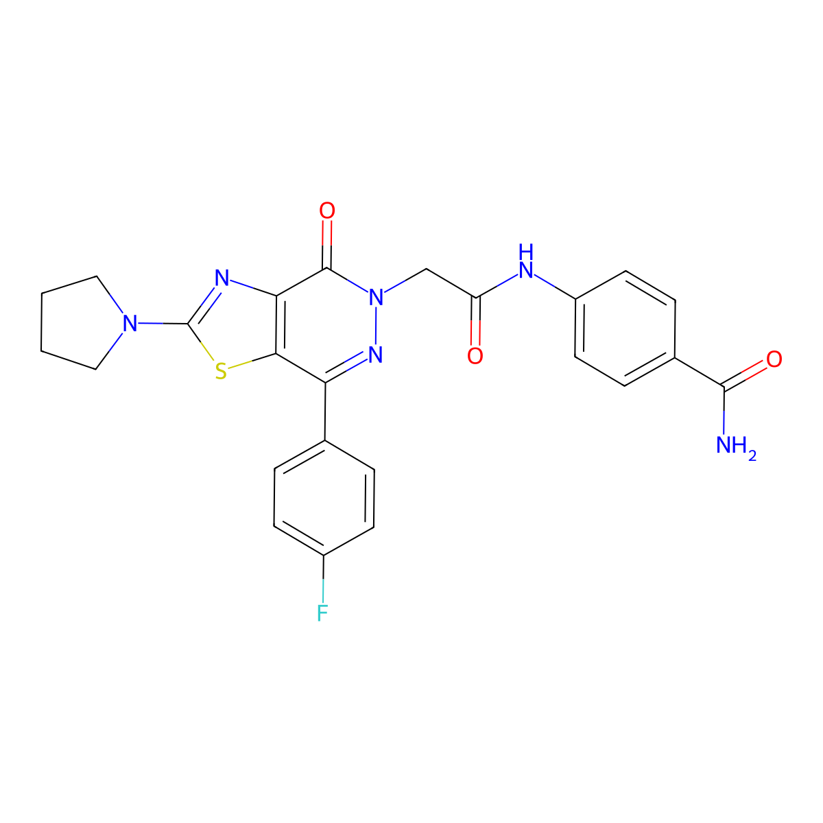 4-(2-(7-(4-fluorophenyl)-4-oxo-2-(pyrrolidin-1-yl)thiazolo[4,5-d]pyridazin-5(4H)-yl)acetamido)benzamide molecular structure, CAS 1172274-16-6