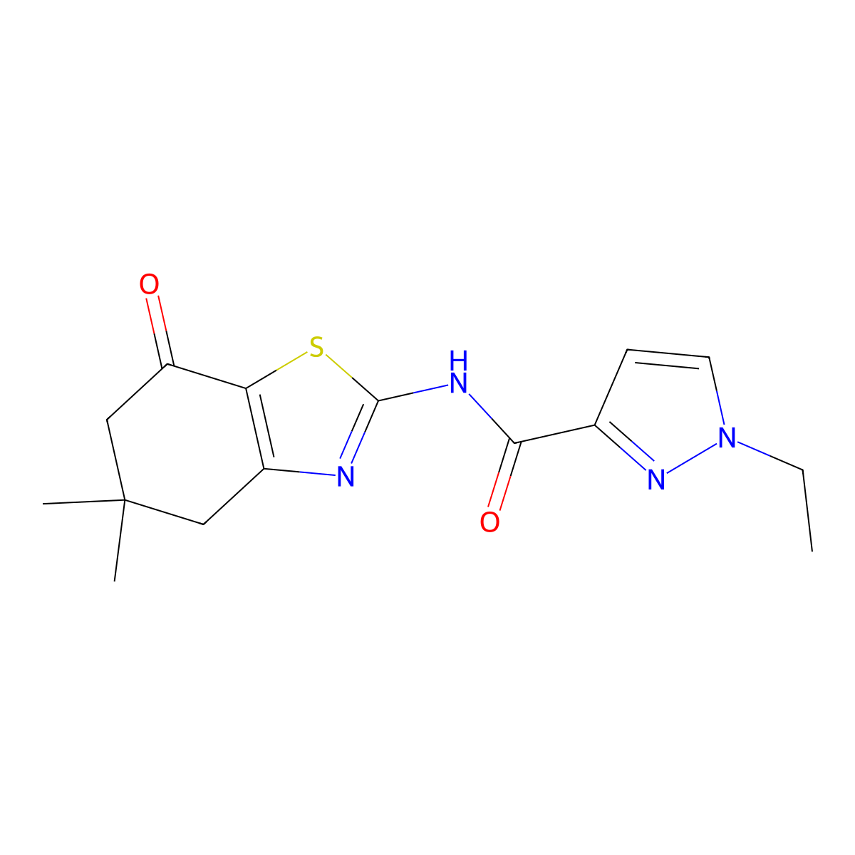 N-(5,5-dimethyl-7-oxo-4,5,6,7-tetrahydrobenzo[d]thiazol-2-yl)-1-ethyl-1H-pyrazole-3-carboxamide molecular structure, CAS 1172274-29-1