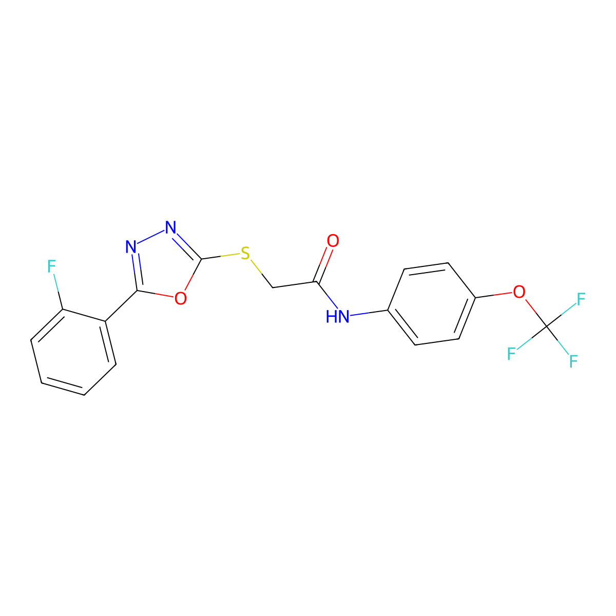 2-((5-(2-fluorophenyl)-1,3,4-oxadiazol-2-yl)thio)-N-(4-(trifluoromethoxy)phenyl)acetamide molecular structure, CAS 1172275-72-7