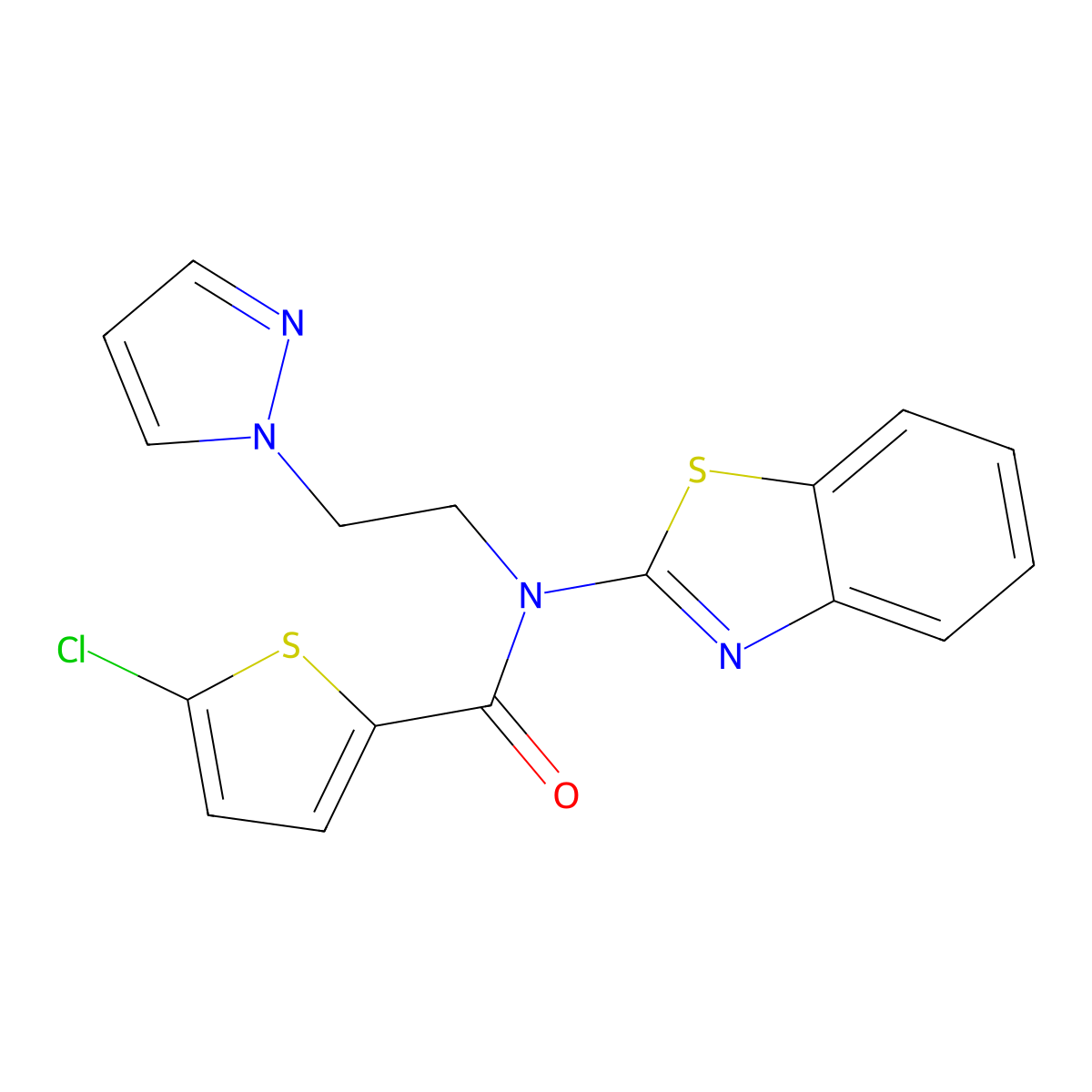 N-(2-(1H-pyrazol-1-yl)ethyl)-N-(benzo[d]thiazol-2-yl)-5-chlorothiophene-2-carboxamide molecular structure, CAS 1172276-60-6