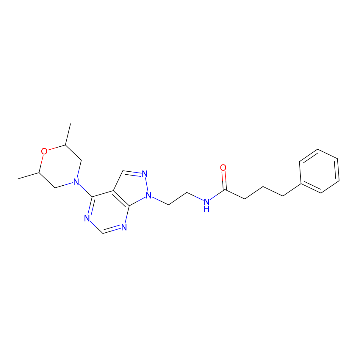 N-{2-[4-(2,6-dimethylmorpholin-4-yl)-1H-pyrazolo[3,4-d]pyrimidin-1-yl]ethyl}-4-phenylbutanamide molecular structure, CAS 1172278-58-8