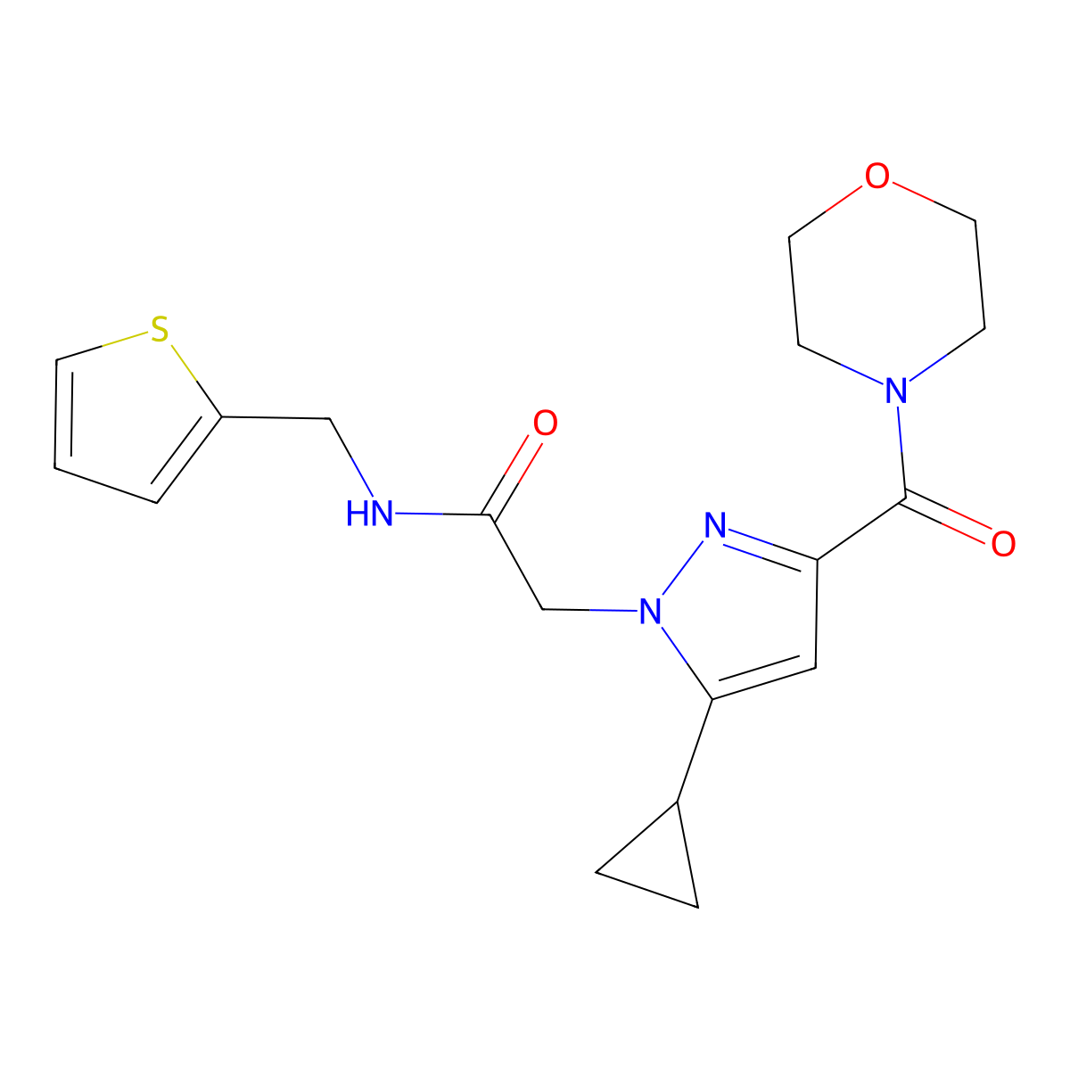 2-(5-cyclopropyl-3-(morpholine-4-carbonyl)-1H-pyrazol-1-yl)-N-(thiophen-2-ylmethyl)acetamide molecular structure, CAS 1172279-33-2