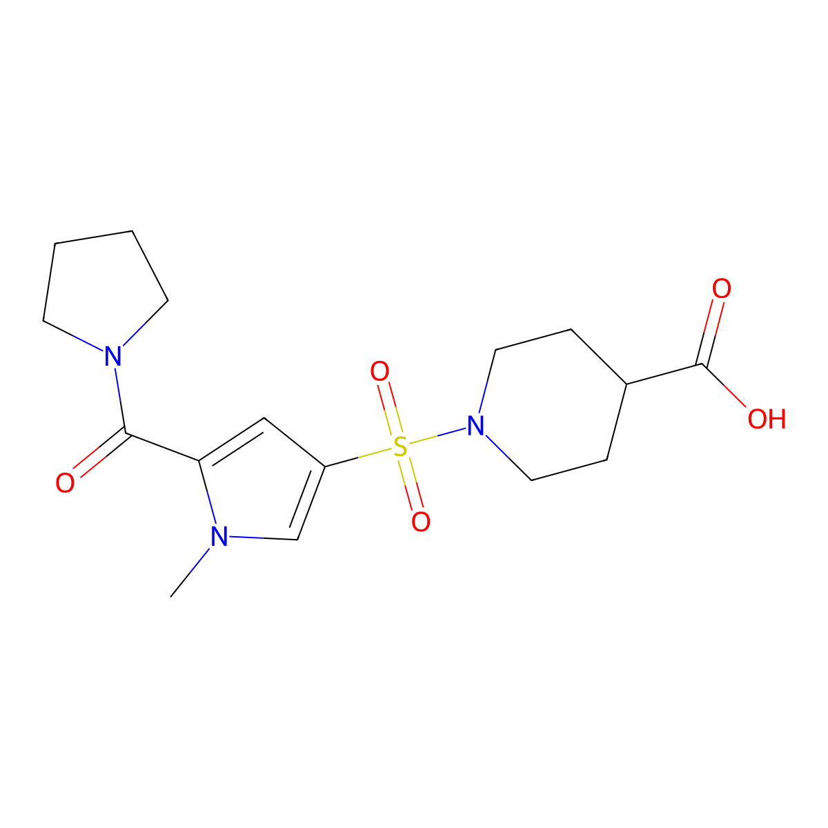 1-{[1-methyl-5-(pyrrolidin-1-ylcarbonyl)-1H-pyrrol-3-yl]sulfonyl}piperidine-4-carboxylic acid molecular structure, CAS 1172280-03-3
