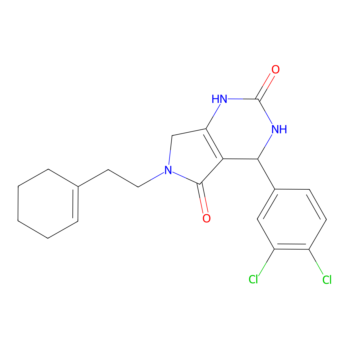 6-(2-(cyclohex-1-en-1-yl)ethyl)-4-(3,4-dichlorophenyl)-3,4,6,7-tetrahydro-1H-pyrrolo[3,4-d]pyrimidine-2,5-dione molecular structure, CAS 1172280-19-1