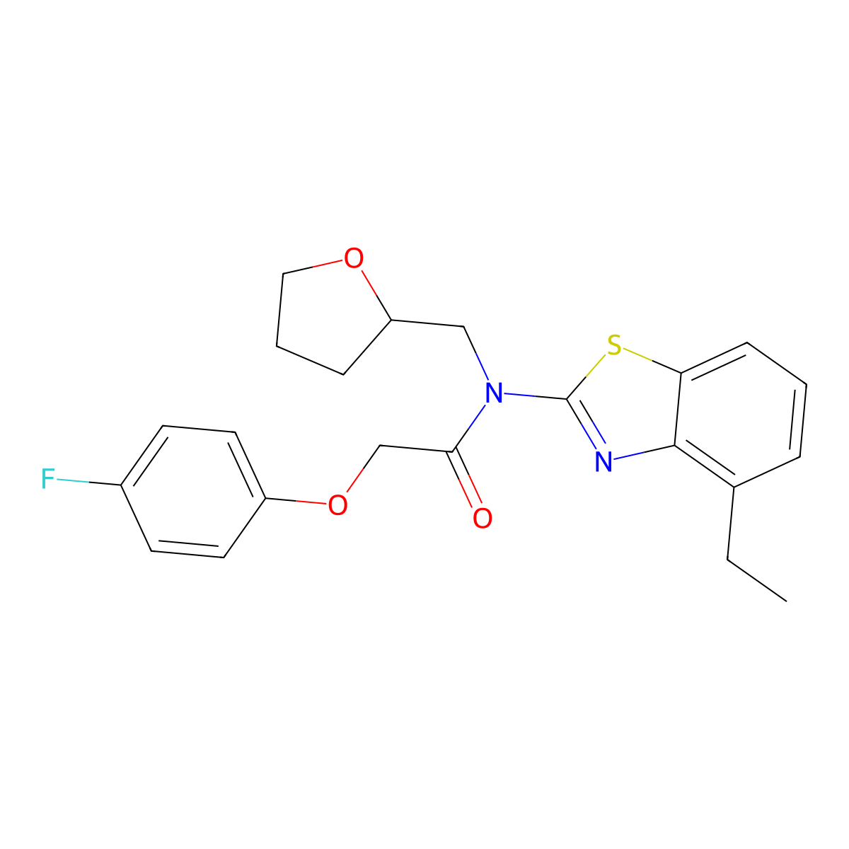 N-(4-ethylbenzo[d]thiazol-2-yl)-2-(4-fluorophenoxy)-N-((tetrahydrofuran-2-yl)methyl)acetamide molecular structure, CAS 1172281-08-1