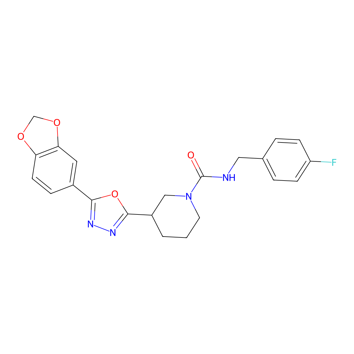 3-(5-(benzo[d][1,3]dioxol-5-yl)-1,3,4-oxadiazol-2-yl)-N-(4-fluorobenzyl)piperidine-1-carboxamide molecular structure, CAS 1172281-44-5
