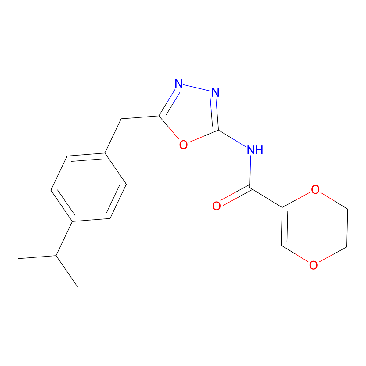 N-(5-(4-isopropylbenzyl)-1,3,4-oxadiazol-2-yl)-5,6-dihydro-1,4-dioxine-2-carboxamide molecular structure, CAS 1172282-22-2