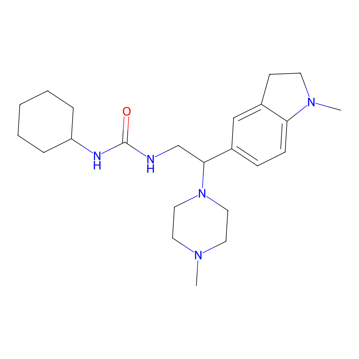 1-Cyclohexyl-3-(2-(1-methylindolin-5-yl)-2-(4-methylpiperazin-1-yl)ethyl)urea molecular structure, CAS 1172282-81-3