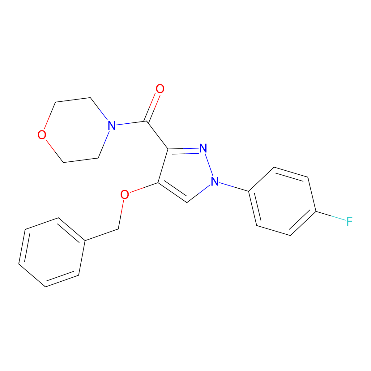 (4-(benzyloxy)-1-(4-fluorophenyl)-1H-pyrazol-3-yl)(morpholino)methanone molecular structure, CAS 1172284-18-2