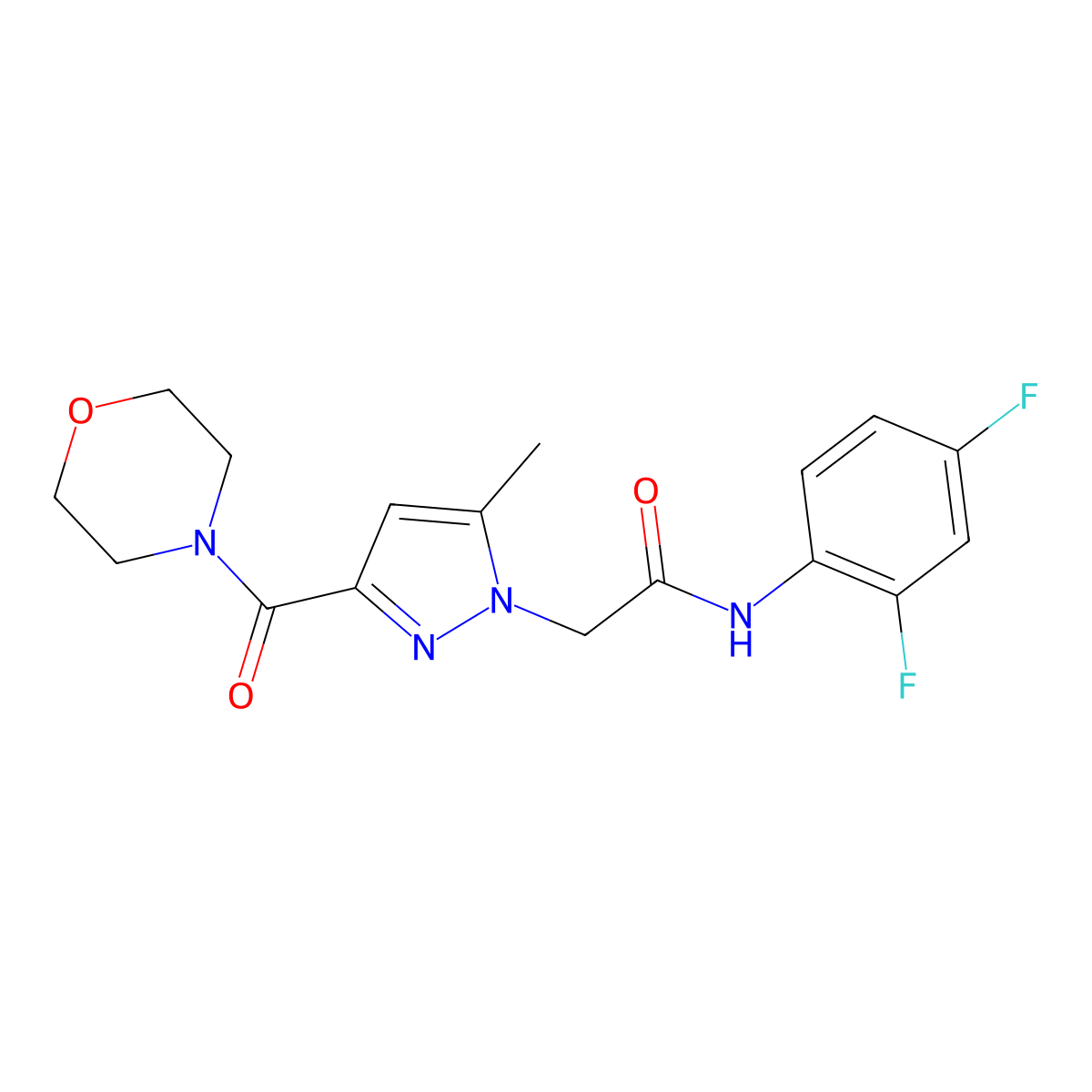 N-(2,4-difluorophenyl)-2-[5-methyl-3-(morpholine-4-carbonyl)-1H-pyrazol-1-yl]acetamide molecular structure, CAS 1172284-26-2