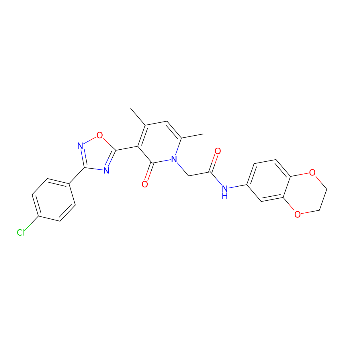 2-(3-(3-(4-chlorophenyl)-1,2,4-oxadiazol-5-yl)-4,6-dimethyl-2-oxopyridin-1(2H)-yl)-N-(2,3-dihydrobenzo[b][1,4]dioxin-6-yl)acetamide molecular structure, CAS 1172284-58-0