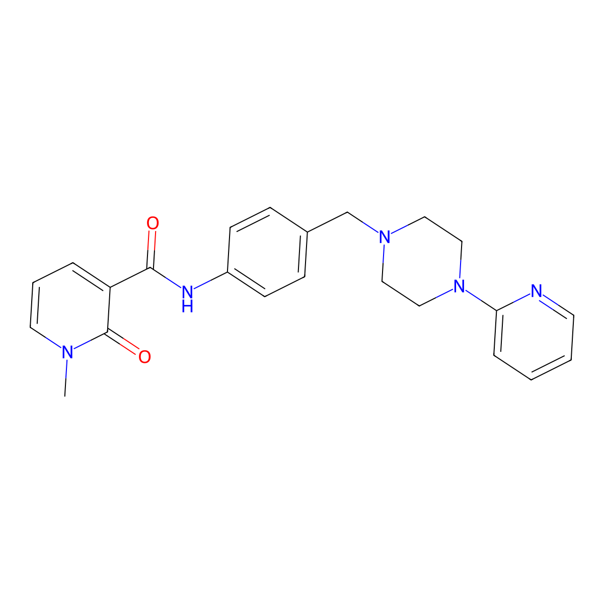 1-methyl-2-oxo-N-(4-{[4-(pyridin-2-yl)piperazin-1-yl]methyl}phenyl)-1,2-dihydropyridine-3-carboxamide molecular structure, CAS 1172287-17-0